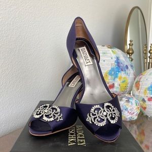 Badgley Mischka | Salsa High Heel | Dark Purple Open Toe Pumps w/ Box | Sz 8.5